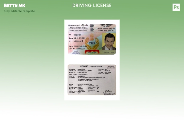 Модерен стил Индија CISF шаблон возачка дозвола